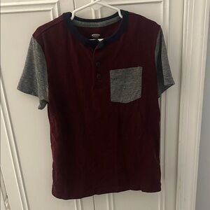 Old Navy Burgundy and Gray Kids Henley Tee